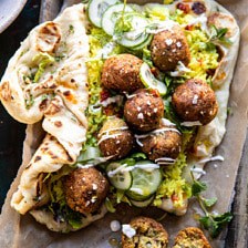 Falafel Naan Wraps with Golden Rice and Special Sauce | halfbakedharvest.com #falafel #wraps #middleeastern #vegan