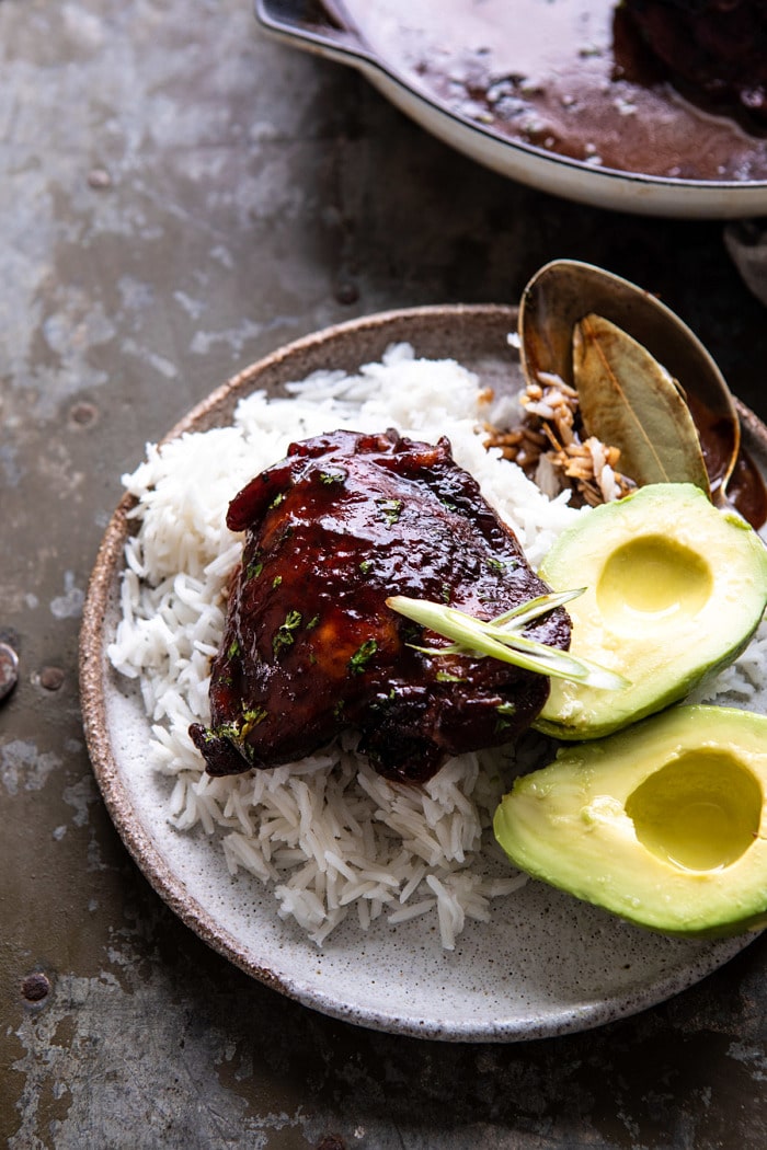 Filipino Coconut Adobo Chicken on plate with rice