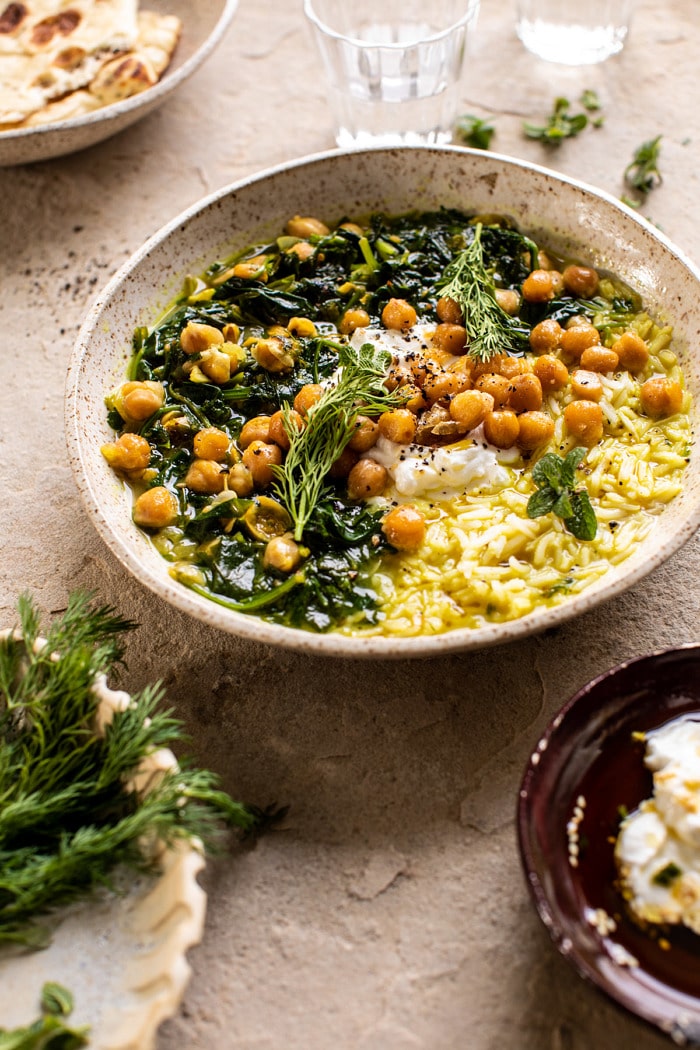 side angled photo of Persian Herb and Chickpea Stew with Rice 