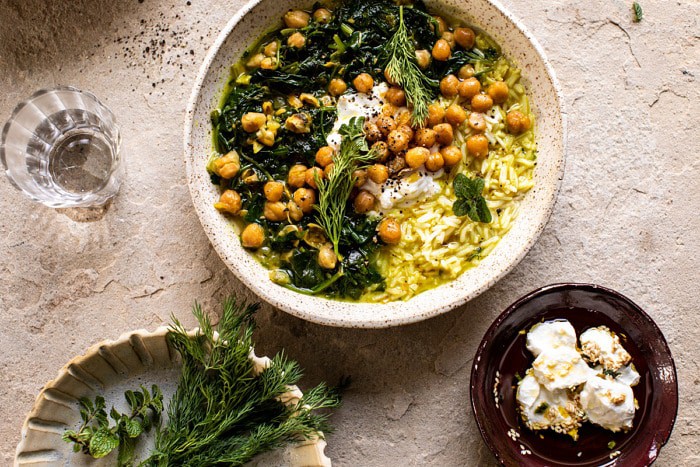 horizontal photo of Persian Herb and Chickpea Stew with Rice 