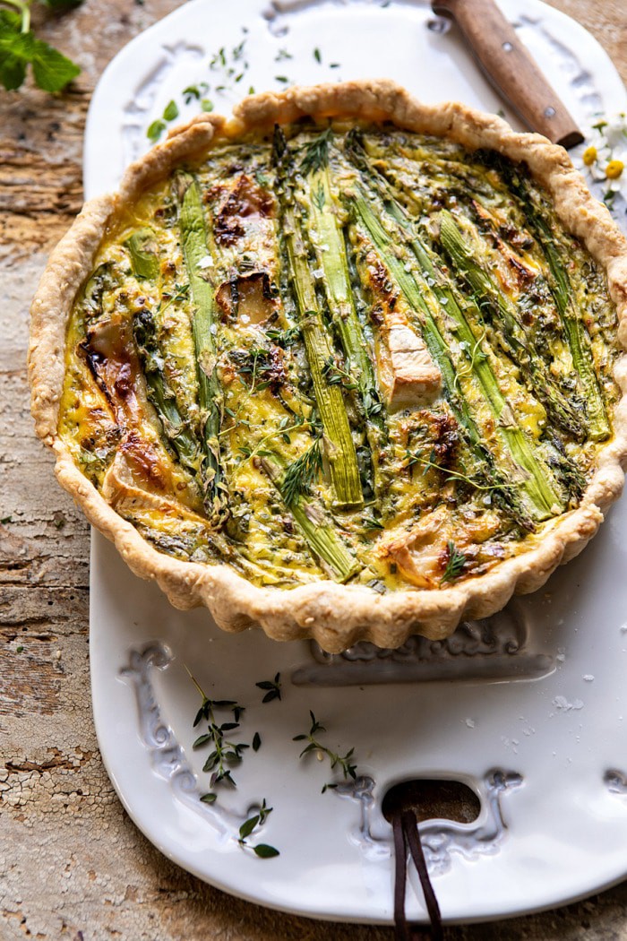 side angled photo of Asparagus and Brie Quiche 