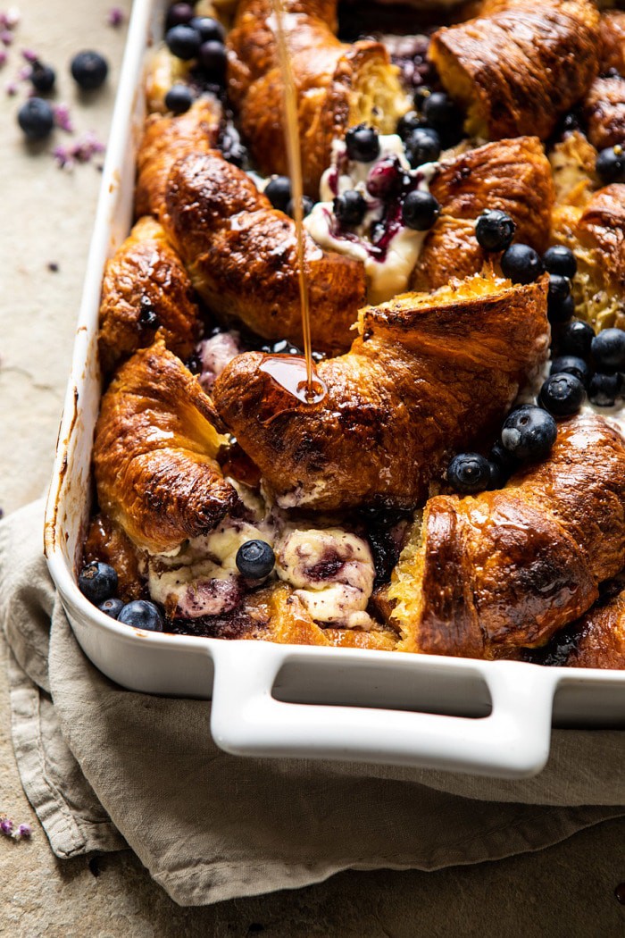 Berry and Cream Cheese Croissant French Toast Bake | halfbakedharvest.com #frenchtoast #brunch #easyrecipes #springrecipes #easter