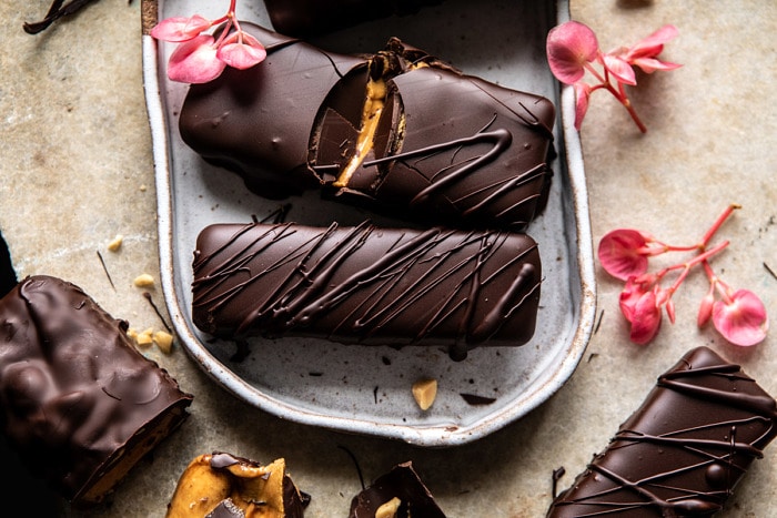 horizontal photo of Chocolate Covered Creamy Peanut Butter Cup Bars 