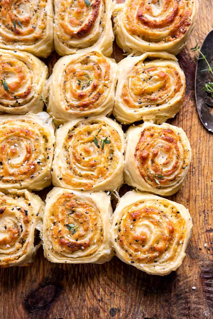 overhead photo Herby Everything Cheddar Swirl Buns 
