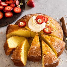 Strawberry Chamomile Olive Oil Cake with Honeyed Ricotta | halfbakedharvest.com #cake #dessert #springrecipes #Easter #strawberry