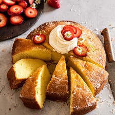 Strawberry Chamomile Olive Oil Cake with Honeyed Ricotta | halfbakedharvest.com #cake #dessert #springrecipes #Easter #strawberry