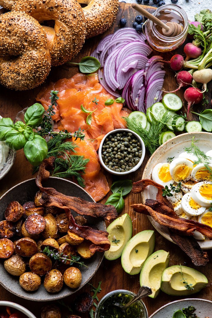 overhead close up photo of Ultimate Spring Brunch Board