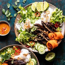 Vietnamese Rice Noodle Salad with Mushrooms and Spicy Peanut Vinaigrette | halfbakedharvest.com #healthy #salad #springrecipes #Asian