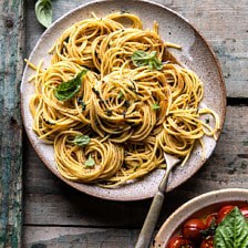 20 Minute Garlic Basil Brown Butter Pasta | halfbakedharvest.com #pasta #easyrecipe #tomatoes #basil #easyrecipes #spring #summer