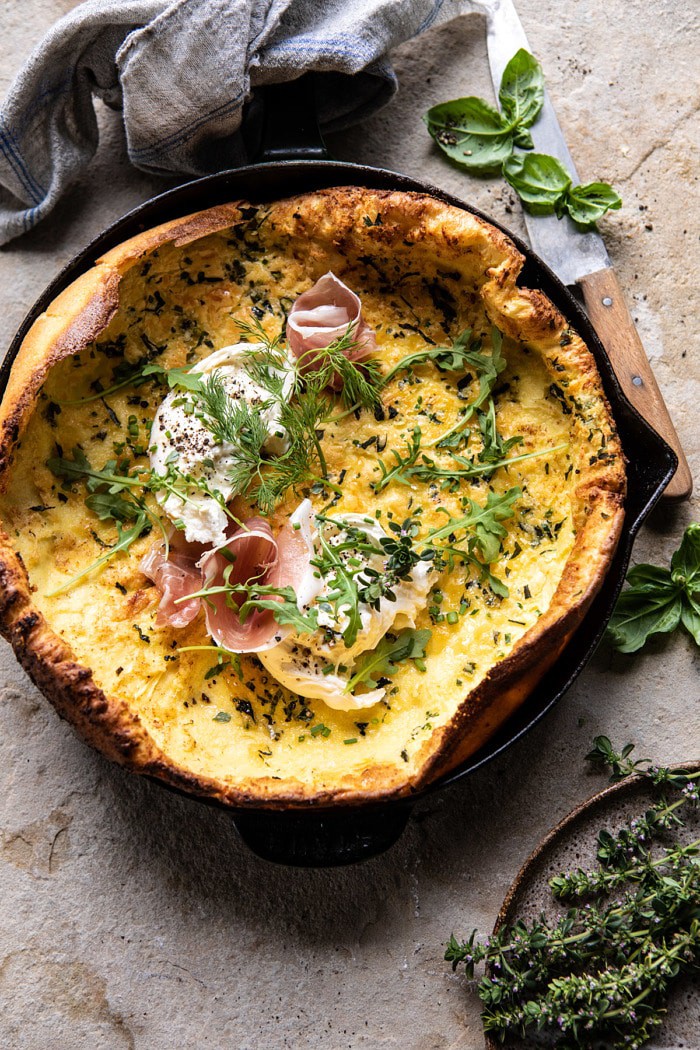 Savory Herb Butter Dutch Baby in skillet