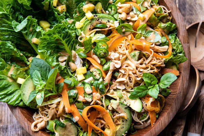 horizontal photo of Thai Peanut Chicken Ramen Noodle Salad