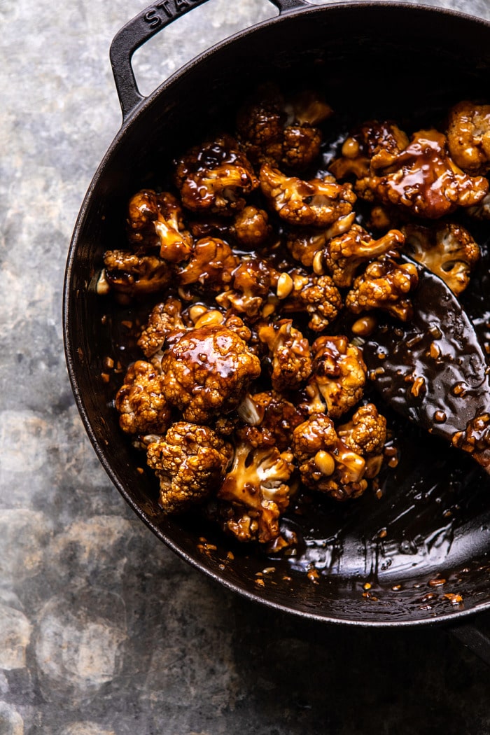 Better Than Takeout Kung Pao Cauliflower in skillet 