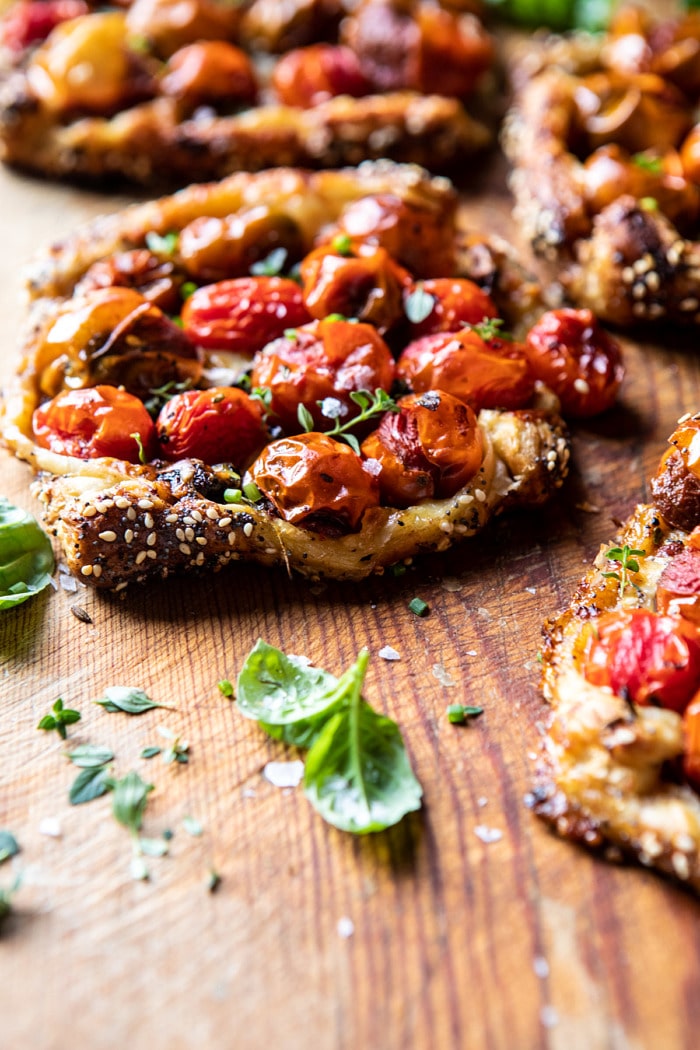 side angled photo of Caramelized Onion and Balsamic Tomato Tart