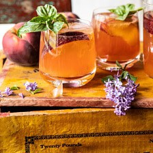 Balsamic Peach Spritz | halfbakedharvest.com #peach #peaches #wine #cocktail #drinks