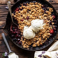 Buttery Cherry Berry Skillet Crisp | halfbakedharvest.com #berries #summerrecipes #easyrecipes #cherries