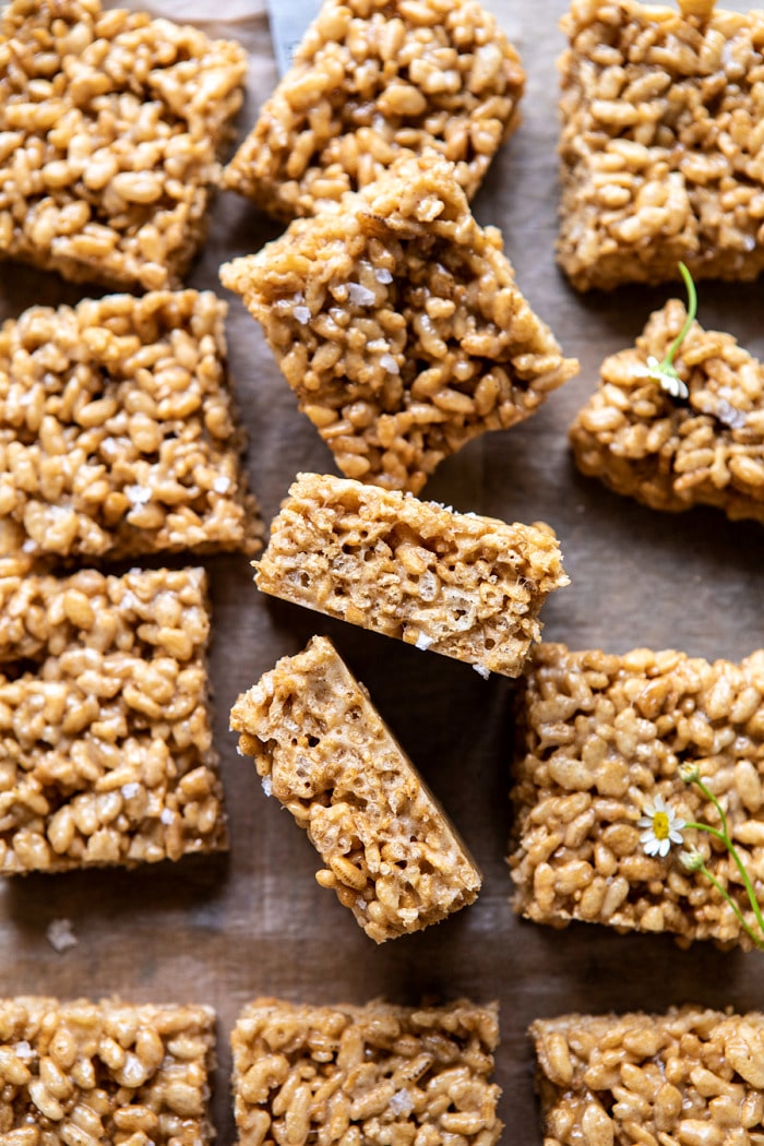 overhead close up photo of Better Than Mom's Brown Butter Rice Krispie Treats