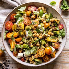 Corn, Tomato, and Avocado Chickpea Salad | halfbakedharvest.com #healthy #tomatosalad #quick #mealprep