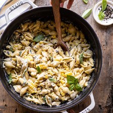 One Pot Lemon Basil, Corn, and Ricotta Pasta | halfbakedharvest.com #onepot #easyrecipes #pasta #summer