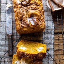 Cream Cheese Swirled Pumpkin Bread with Salted Maple Butter.