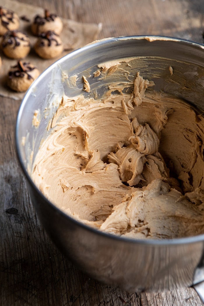 photo of peanut butter frosting in mixing bowl 