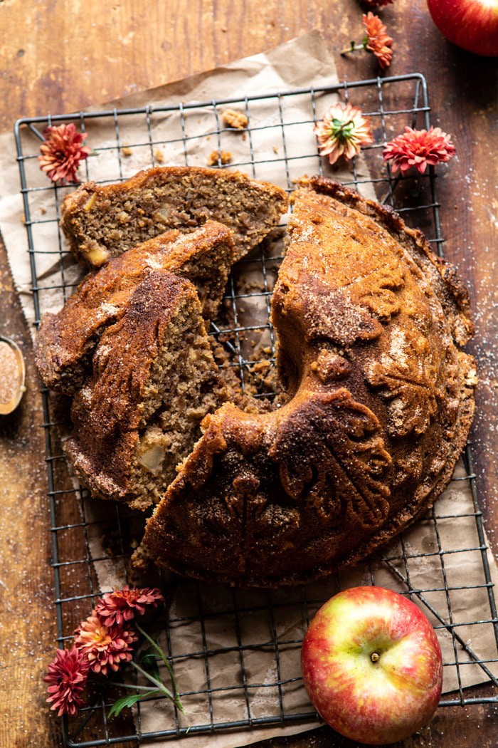 Spiced Pecan Apple Cider Doughnut Cake | halfbakedharvest.com #applecider #cake #easyrecipes #fall #autumn #baking