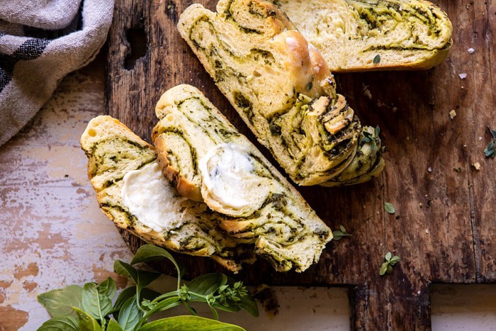horizontal photo of Swirled Garlic Herb Bread 