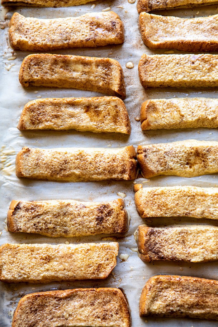 overhead photo of Cinnamon Sugar French Toast Sticks before baking