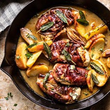 Prosciutto Apple and Sage Butter Chicken with Cider Pan Sauce.