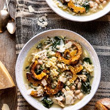 Crockpot Parmesan White Bean Chicken Soup with Roasted Delicata Squash.