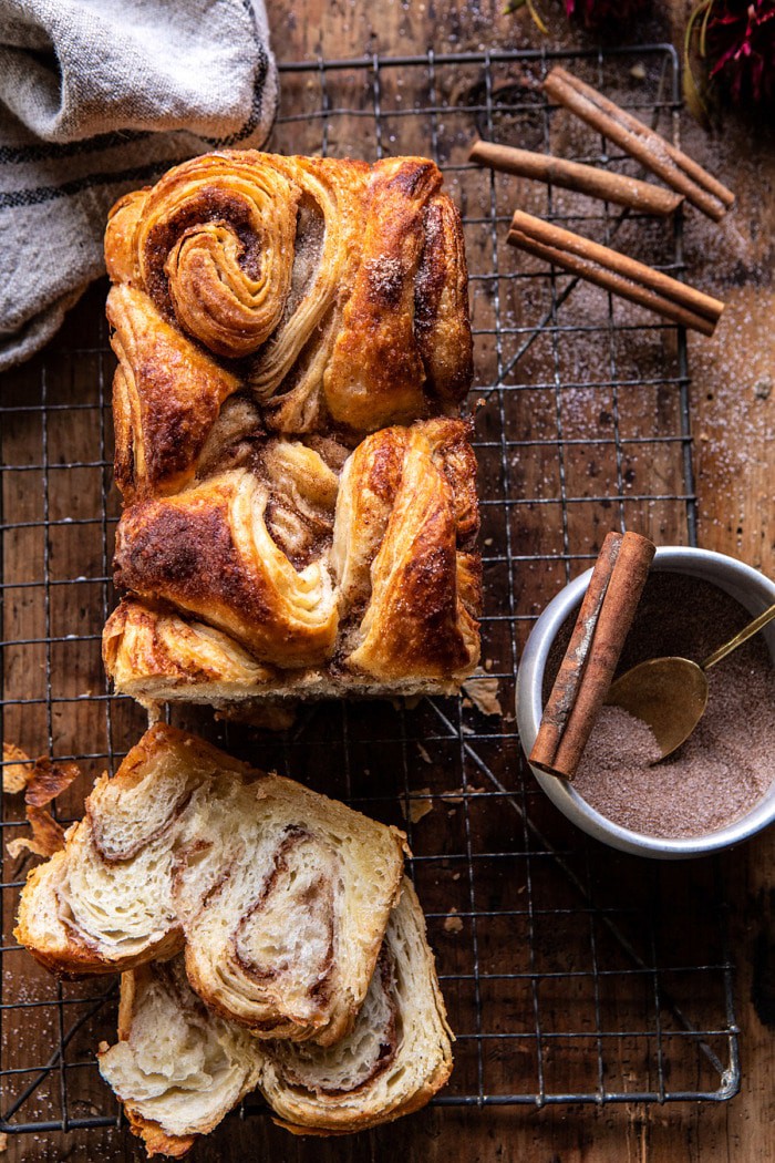 Easy Swirled Cinnamon Sugar Croissant Loaf | halfbakedharvest.com #cinnamon #fall #bread #croissants