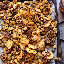 Spicy Ranch Chex Mix | halfbakedharvest.com #appetizers #snacks #easyrecipes #gameday #christmas #thanksgiving
