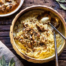 Creamed Spaghetti Squash with Browned Butter Walnuts.