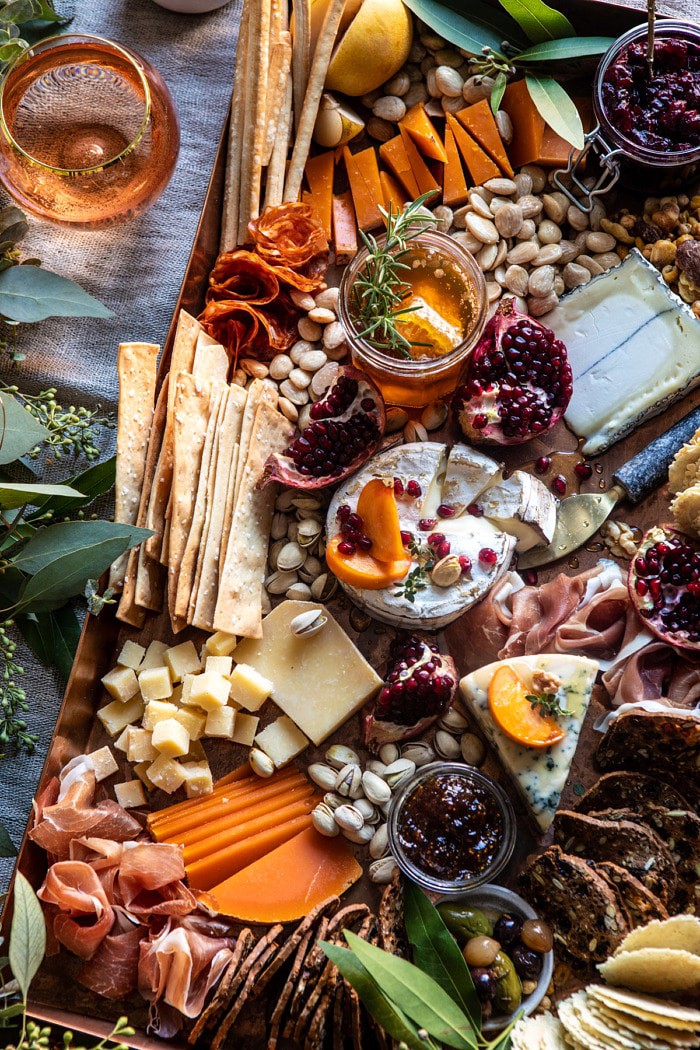 overhead close up photo of an Easy Holiday Cheese Board 