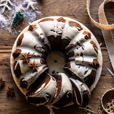 Cream Cheese Swirled Chai Gingerbread Cake | halfbakedharvest.com #gingerbread #cake #Christmas #dessert