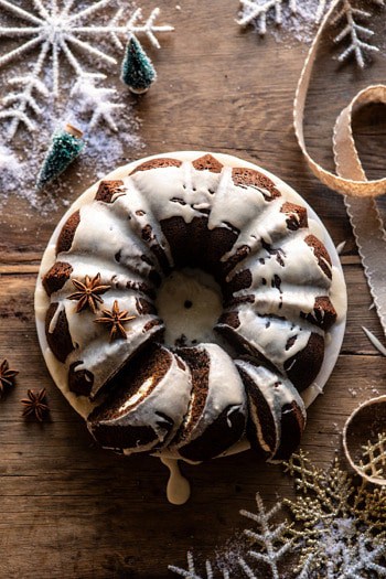 Cream Cheese Swirled Chai Gingerbread Cake.