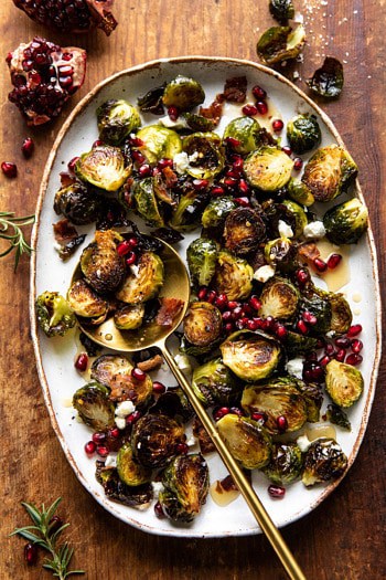 Roasted Bacon Brussels Sprouts with Salted Honey.