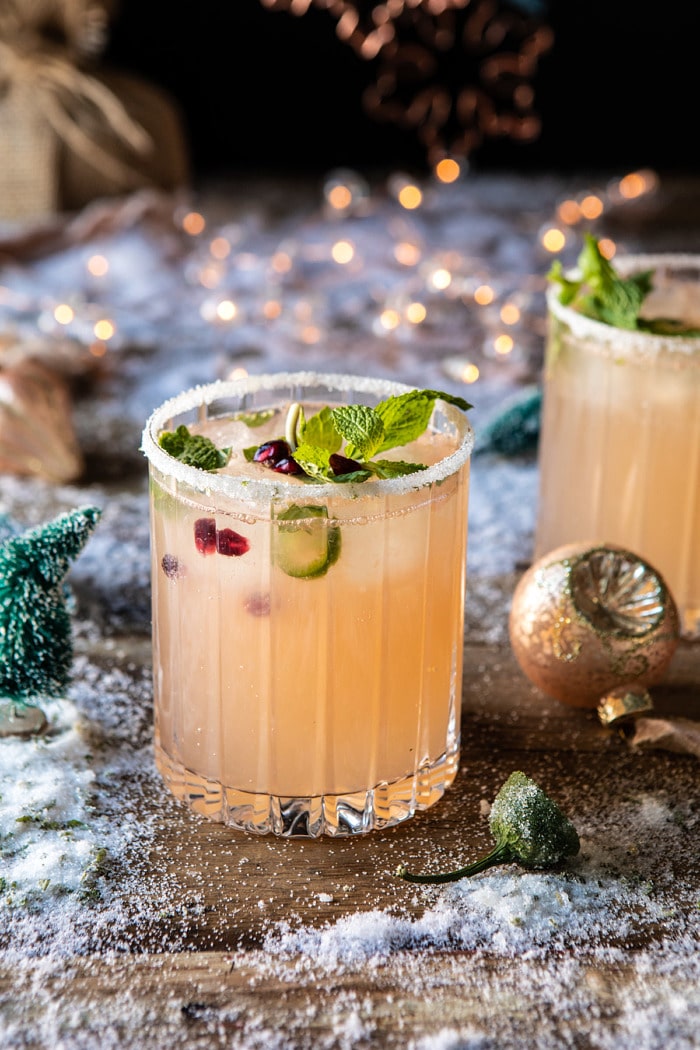 side angled photo of The Spicy Sweet Grinch Cocktail 