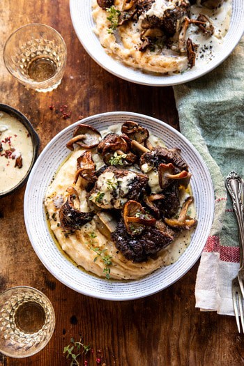 White Wine Braised Short Ribs with Buttered Mushroom Cream Sauce.