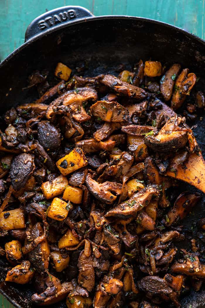 Mushroom Al Pastor mixture in skillet