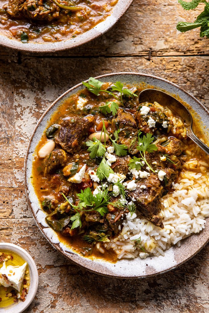 overhead close up photo of Persian Herb and Beef Stew