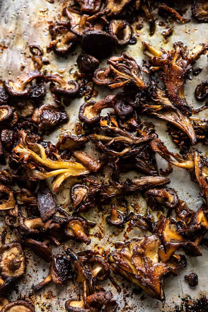 overhead photo of Crispy Mushrooms on baking sheet