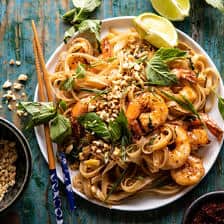 Better Than Takeout Garlic Butter Shrimp Pad Thai | halfbakedharvest.com #padthai #garlicbutter