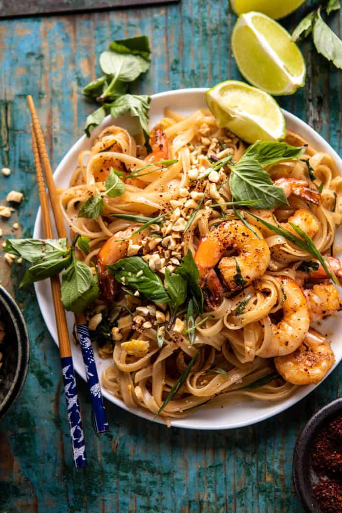 Better Than Takeout Garlic Butter Shrimp Pad Thai | halfbakedharvest.com #padthai #garlicbutter
