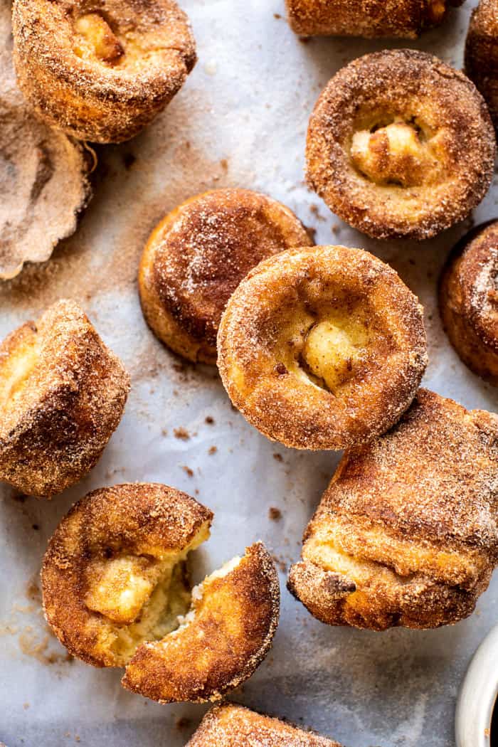 overhead close up photo of Cinnamon Sugar Brown Butter Popovers