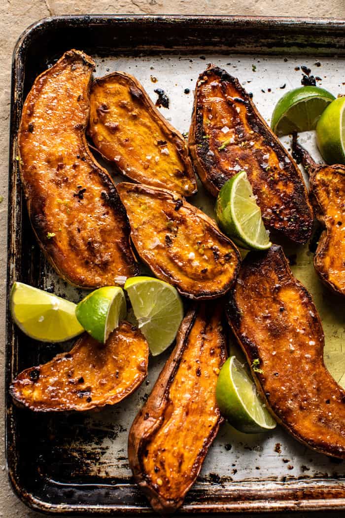 prep photo of Browned Butter Sweet Potatoes on roasting pan