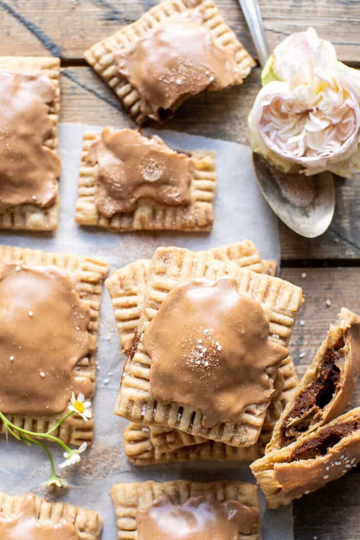 overhead close up photo of Homemade Frosted Brown Sugar Cinnamon Pop Tarts