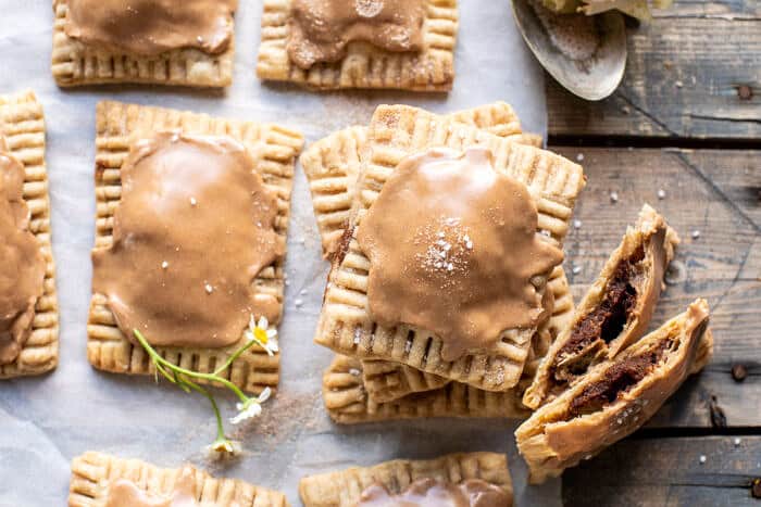 overhead horizontal photo of Homemade Frosted Brown Sugar Cinnamon Pop Tarts 