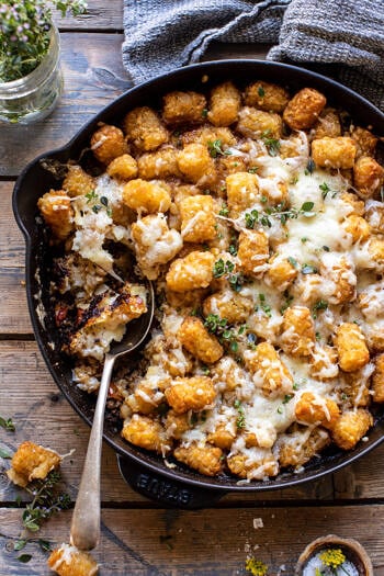 One Skillet French Onion Tater Tot Casserole.