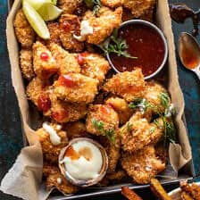 Coconut Popcorn Chicken with Sweet Thai Chili Lime Sauce.