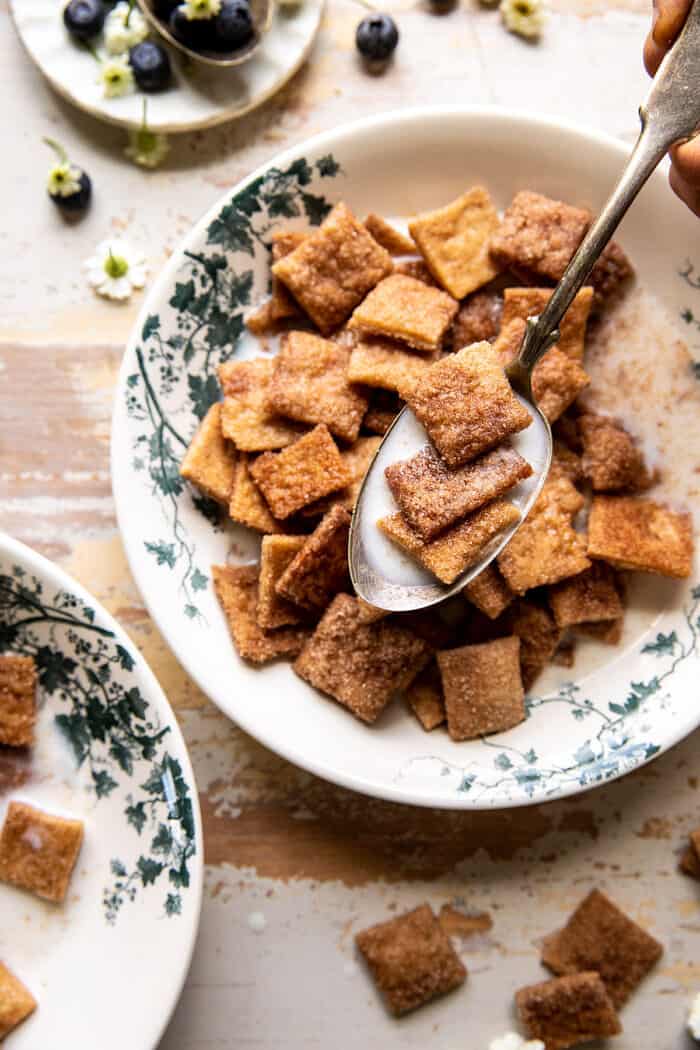 overhead photo of Homemade Cinnamon Toast Crunch in spoon